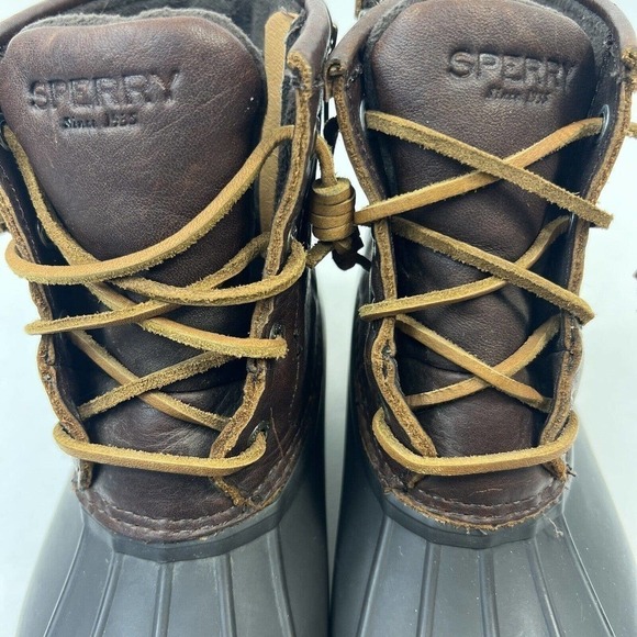 Sperry Top Sider Saltwater Duck Rain Boots Size 6 Brown Leather Rubber - Picture 3 of 10